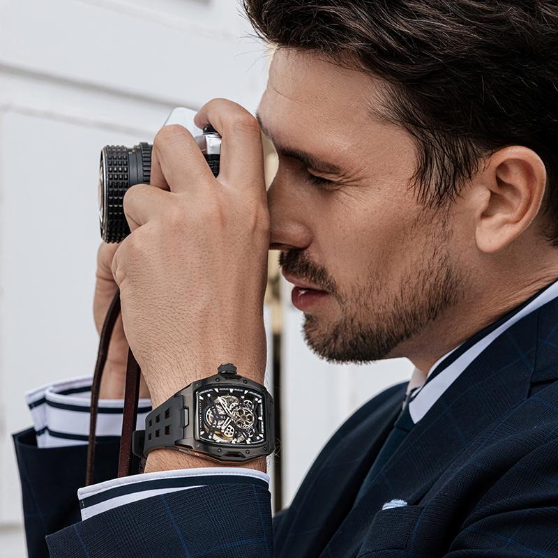 BONEST GATTI German Craftsmanship Men's Watch | Luxury Tonneau Stainless Steel Skeleton Automatic Mechanical Movement Wristwatch