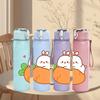 1PC Bunny Sitting Orange Fruit Cartoon Print 750ml Color Plastic Sports Water Bottle Leakproof Flip Straw Lid Suitable for Sports Office Home Use