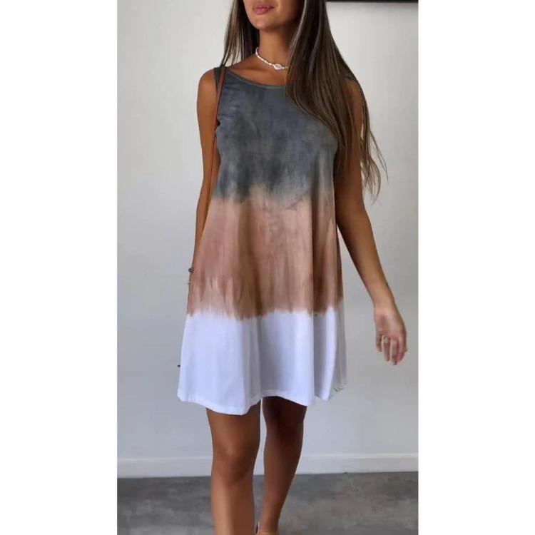 

Жіноча літня повсякденна богемна пляжна сукня 2025 з круглим вирізом, сукня-майка з принтом для жінок, літні сукні 2XL хакі