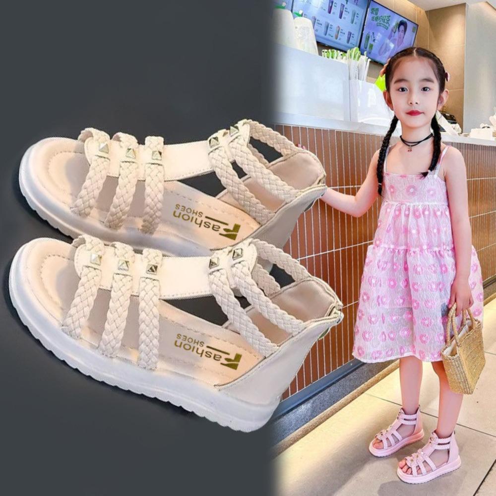 Girls Summer Fashion Open Toe Roman Sandals Soft Sole Big Kids Princess Shoes size 26 белый