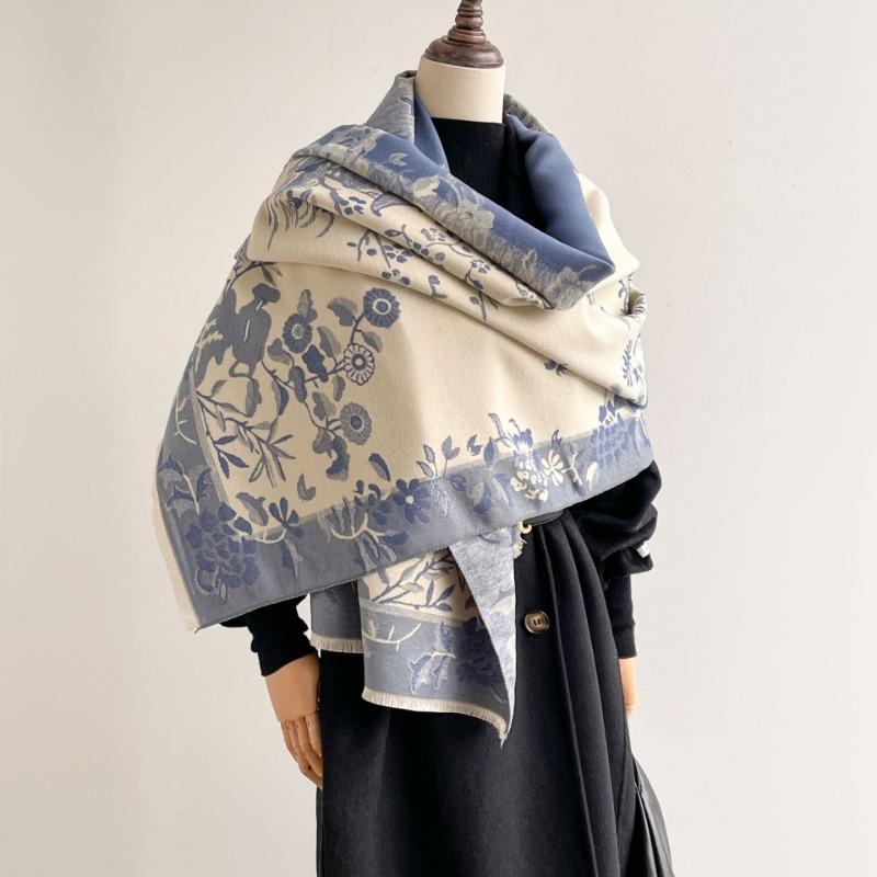 Women S Chinese Landscape Faux Cashmere Scarf Warm Versatile Shawl