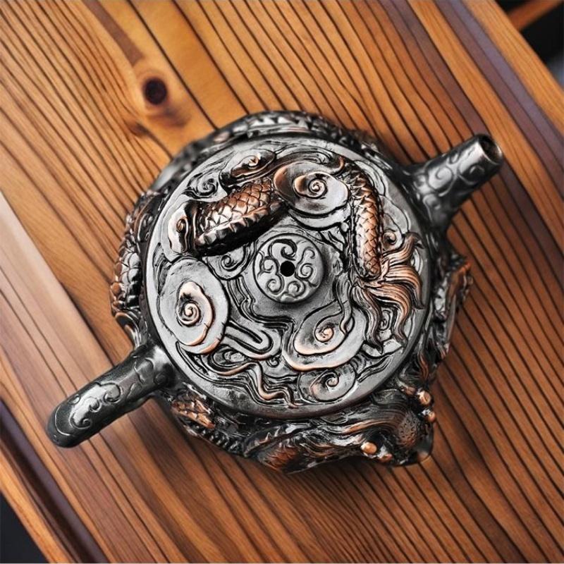 Divine Dragon Purple Pottery Vintage Teapot Carve Kung Fu Teapot Single Teapot Pu'er Tea Making Device Tea Sets Chinese Tea Pot