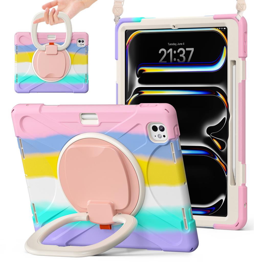 For iPad Pro 13 (2025)/(2024) Case with Shoulder Strap TPU+PC+Silicone Kickstand Tablet Cover
