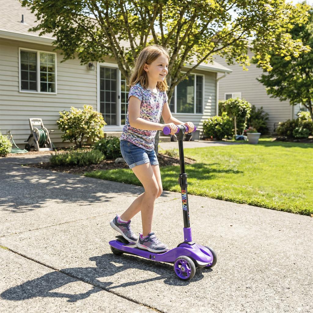 Three-Wheel Foldable Electric Scooter for Kids Aged 6-10 Years, Purple