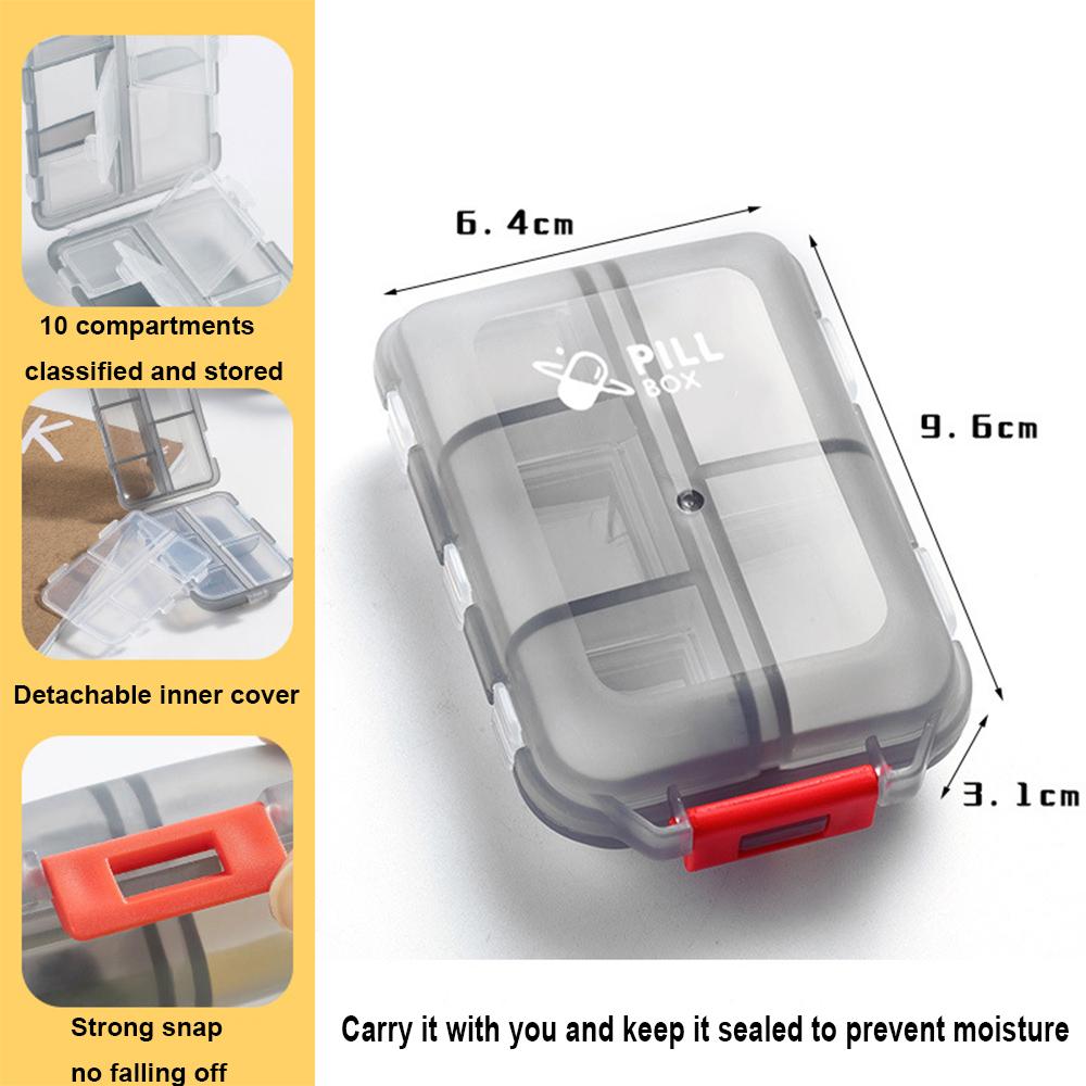 Oravel Pillenbox 10 Fächer Taschenapotheke Tragbarer Täglicher Medikamentenbehälter Etui für Reiseutensilien Wöchentlich