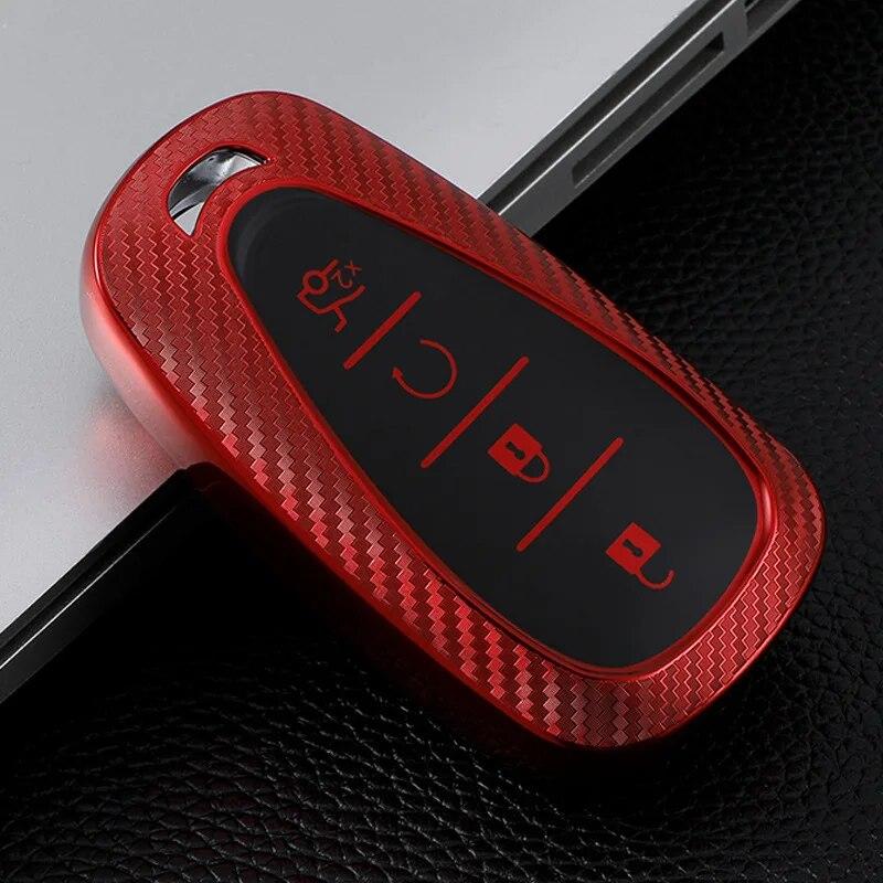 Husa pentru chei de mașină cu model de carbon TPU cu 4 butoane pentru Chevrolet Chevy Malibu Camaro Cruze Traverse Spark Equinox Sonic Volt Bolt