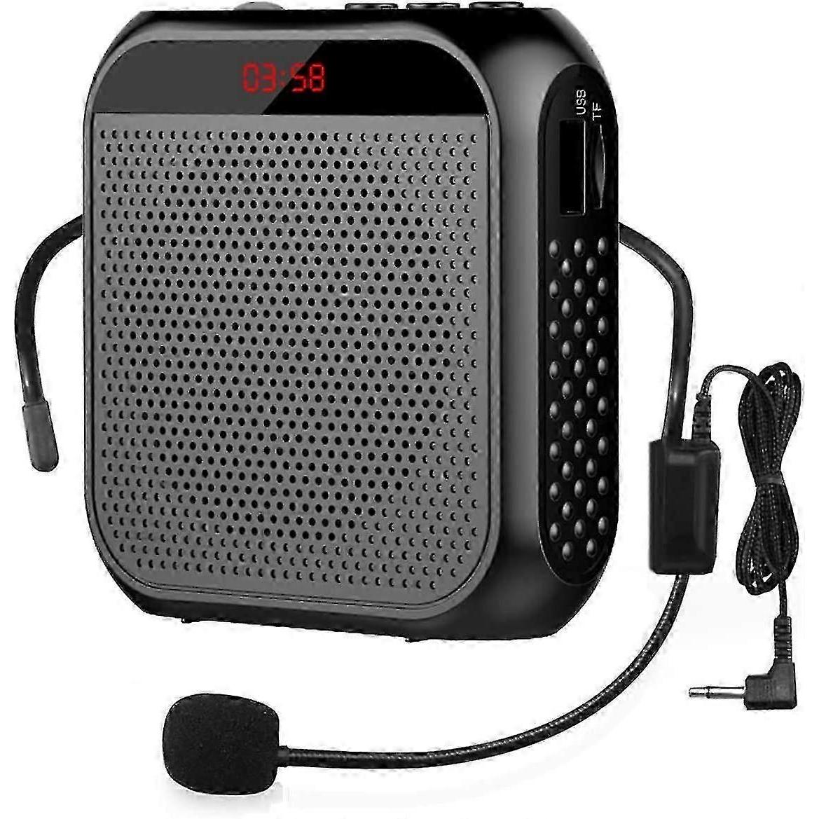 Tragbarer Sprachverstärker mit kabelgebundenem Mikrofon-Headset, wiederaufladbarer Lautsprecher (schwarz)