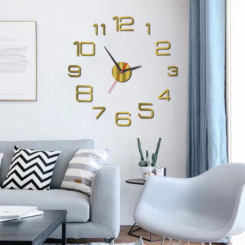 3D Mirror Wall Clock Luminous Modern DIY Frameless Sticker Large Silent Quartz for Living Room Office