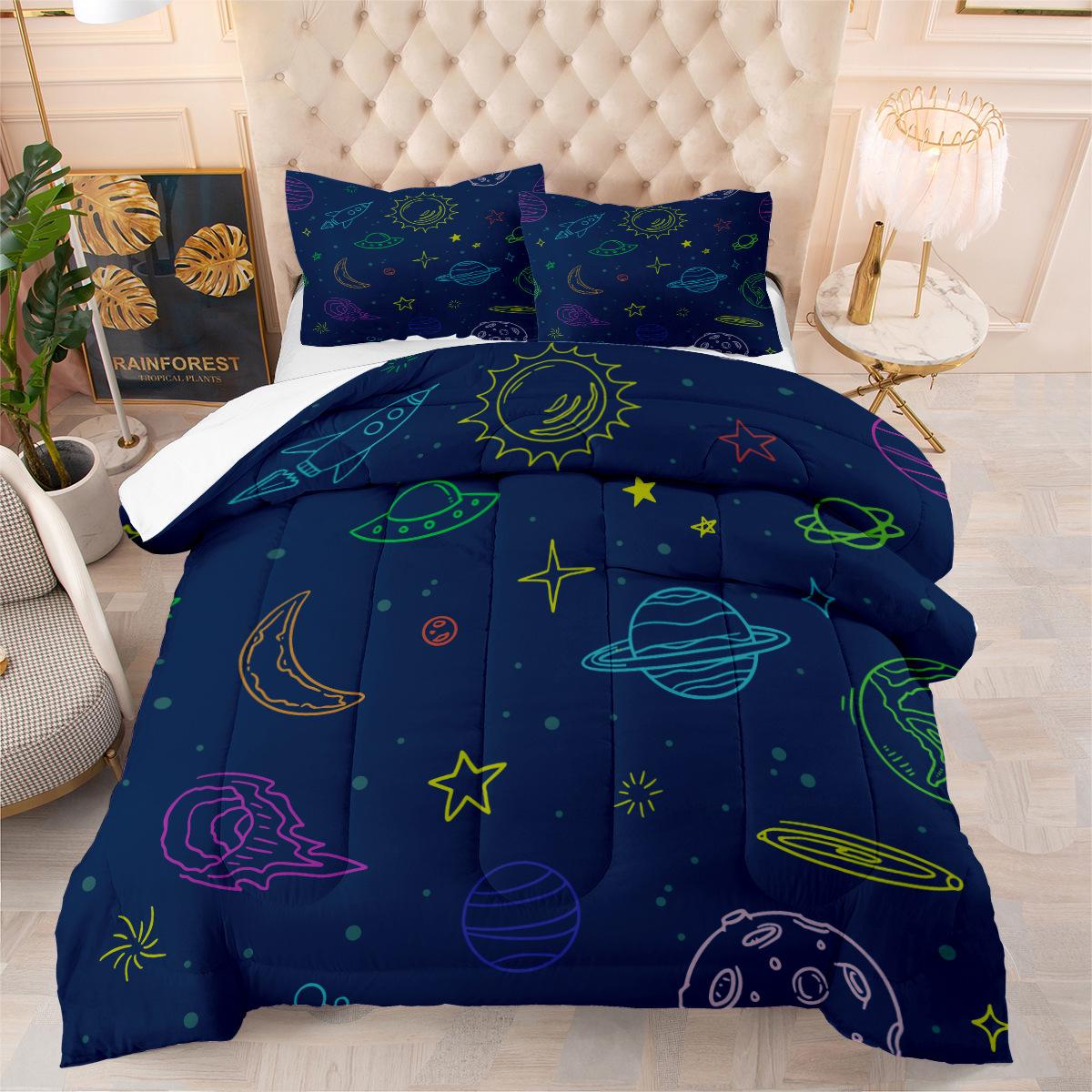 Planet Series Quilted Comforter Set - 3 Piece Bedding Set 140*200cm