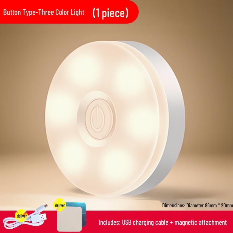 Student Dorm Night Light: Dimmable, Rechargeable, Press-Button Lamp for Bedroom, Car, Camping