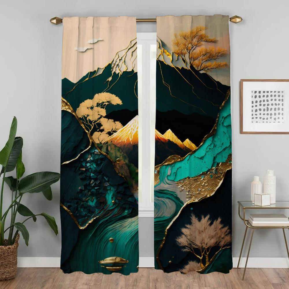 3Abstract Botanic Kintsugi Elegant Room Curtains for Living Room Tulle for Bedroom Partition Blinds Blackout Curtain Shades Home