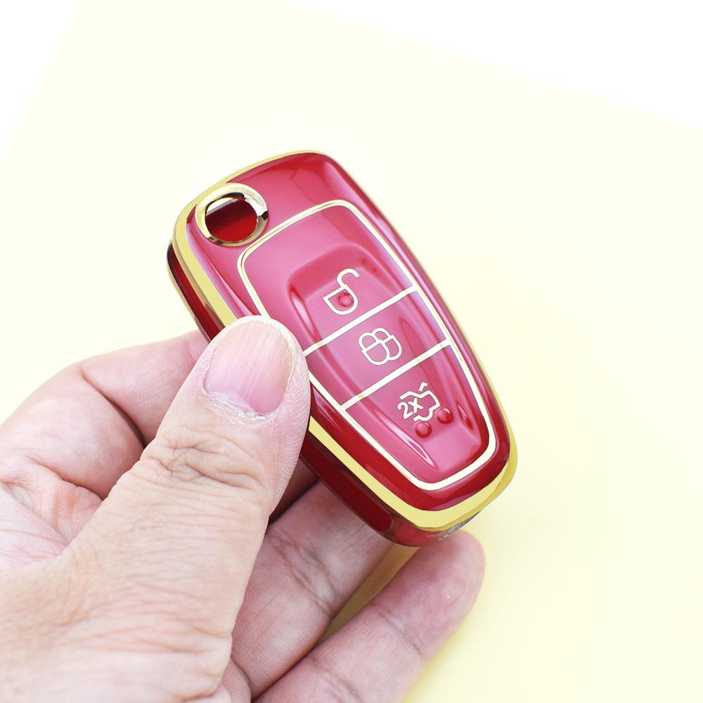Gold Edge Auto Car Shell Fob Folding Key Case Cover Holder For Ford C-Max S-Max Focus 2 3 MK3 ST RS Ecosport Kuga Escape Fiesta Mondeo