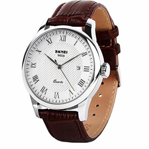 Roman Numeral Business Casual Fashion Analog Watch Classic Men's Quartz Watch with Calendar Date Window, 30M Water Resistant Comfortable PU Leather Wa