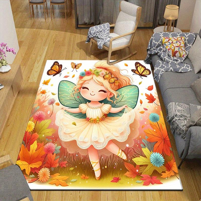 1pc Beautiful little flower fairy Print, Design Indoor Area Rug - Soft, Anti-Slip, and Durable Gaming Room Decor for Bedroom