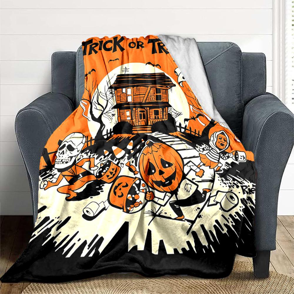 1pc Halloween Trick Blanket, Lightweight Flannel Throw Blanket For Sofa, Bed, Travel, Camping, Living Room, Office, Couch, Chair, And Bed