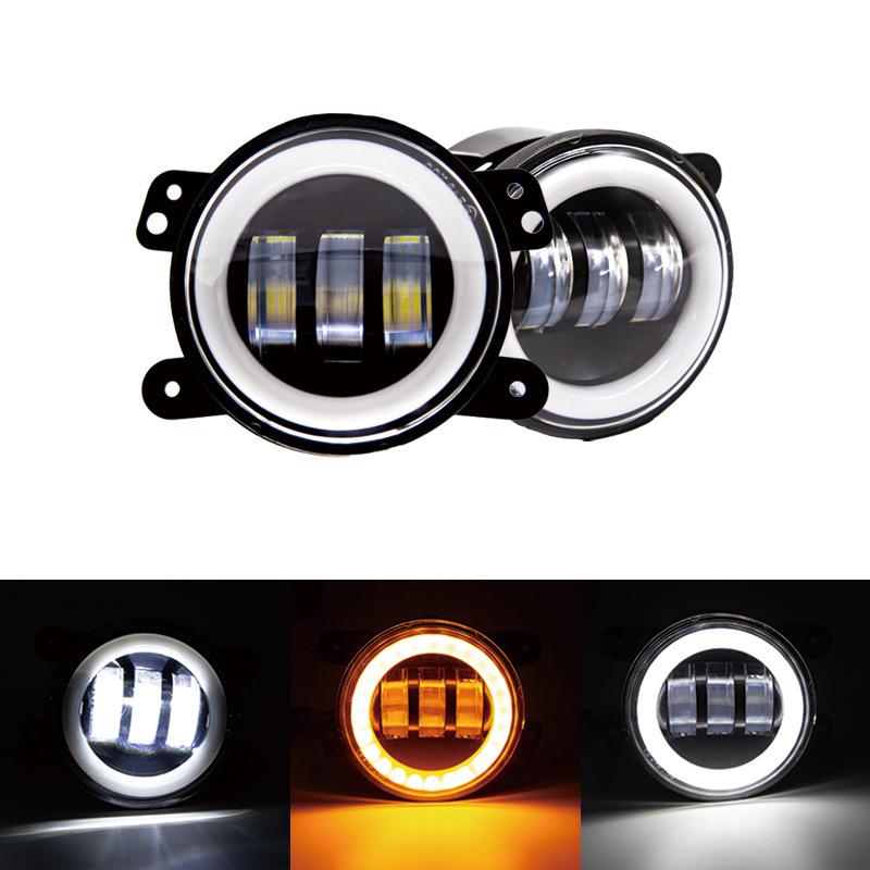 Car Led 4 Inch Front Bumper Fog Light For Off-Road With/Without White Yellow Halo Ring Drl Angel Eyes Lamp 30W Fog Lights
