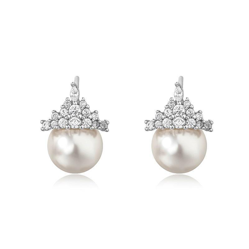 Shijiaao White Pearl Earrings & Snow Queen Crown High-End Clavicle Necklace for Women