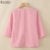 ZANZEA Women Casual Round Neck Solid Color 3/4 Sleeve Loose Blouse