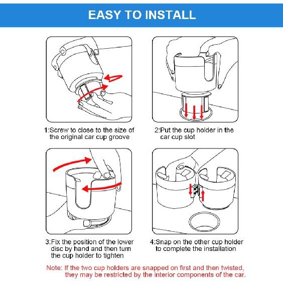 JINKEY Dual Cup Holder Expander For Car, 2 In 1 Multifunctional Large Car Cup Holder Expander Adapter With Expanded 2.69"- 3.94" Adjustable Base For