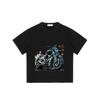 Motorcycle T Shirt Black Blue Motorcycle with Autumn Leaves Print for Casual Wear