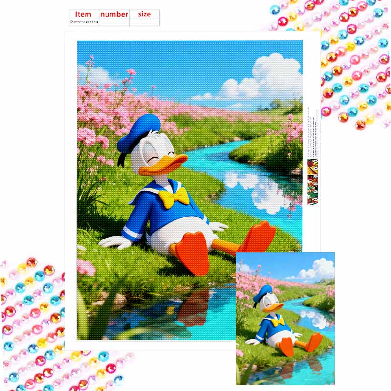 Disney Donald Duck relaxing in the meadow 5D handmade diy diamond painting, home wall decoration Round 20x30cm