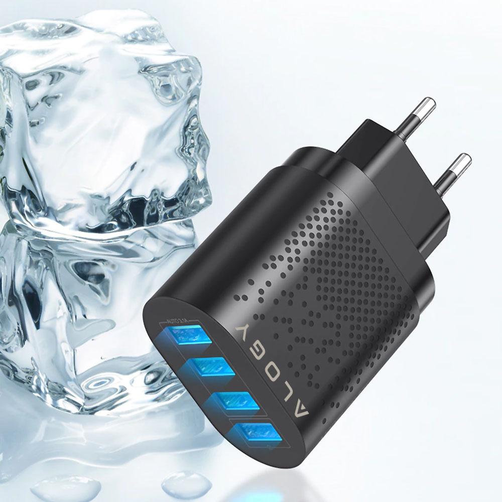 Szybka Ładowarka Sieciowa Alogy 4X Usb Quick Charge 3.0 2.4A Czarna