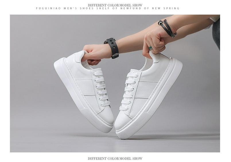 Men's Premium Thick-Soled White Cowhide Skate Shoes - Versatile Sport Casual Sneakers