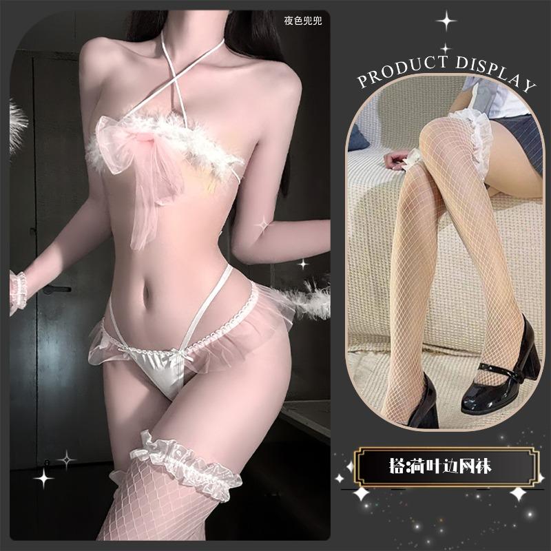 Sexy Lingerie Three-point Pussy Uniform Seduction Open Crotch Free One-piece Pajamas Set Batch Lace Charm