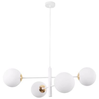 Vicenza White and Gold Pendant Lamp, 4-lamp, White Lampshade, E14
