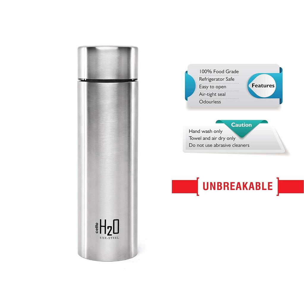 Stainless Steel Water Bottle For Office Travel Gym | Leakproof 1L Slim Bottle Set | Rust Resistant BPA-Free Silver Hydration Bottles