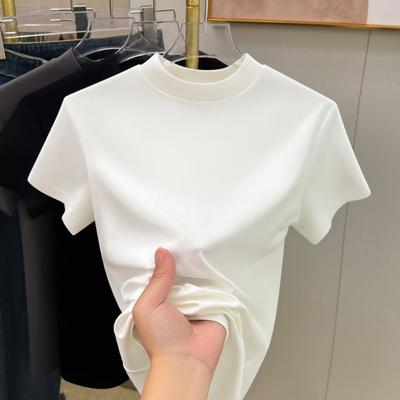 Fashion Round Neck Short Sleeve Casual T-shirt for Women Summer Slim Fit Base White T Shirt Women Plus Size Solid Office Lady Simple Tee Tops 24488