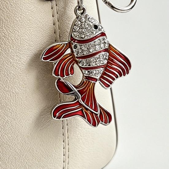 Zinc Alloy Keychain Pendant Holder with Rhinestones Fish Shape Key Inlaid Enamel Craft