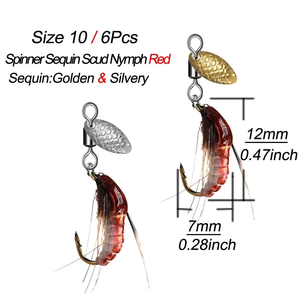 

6/12 шт. блесна Sequin Scud Nymph Scud Lure Fly для ловли форели Искусственная насекомая приманка Имитация червя Scud Реалистичная рыболовная приманка 6Pcs красный