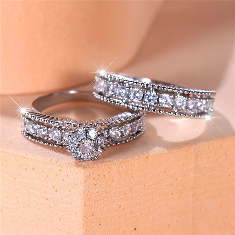 Luxury Female White Round Ring Set Trendy Yellow Gold Color Engagement Bride Wedding Jewelry Gift For Women
