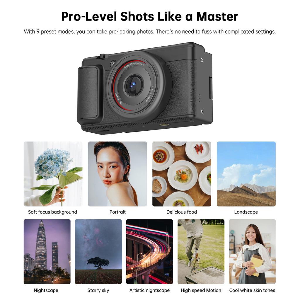 5K Digital Camera 80MP Auto Focus Stabilization 180 Degree Flip Screen Portable Camera 16x Zoom Vlog Travel Camera