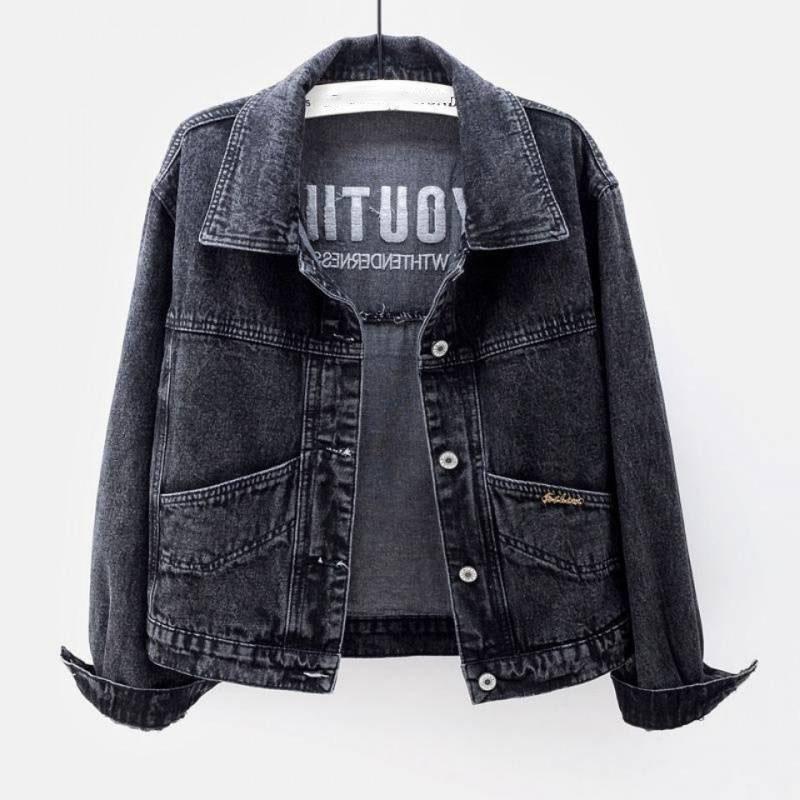 Embroidered Denim Women Spring Autumn Casual Long Sleeve Short Jacket Streetwear Loose Outerwear Plus Size