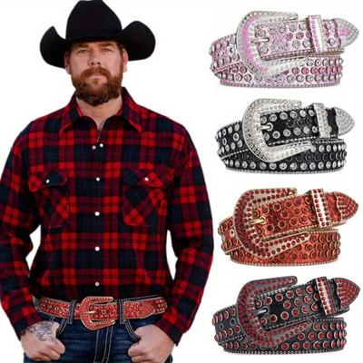 1 pieza Cinturón tachonado Cinturón de pedrería para mujer hombre Cinturón BB Estilo Y2K Cinturón vaquera brillante Cinturón occidental Festivales Regalos Cinturón