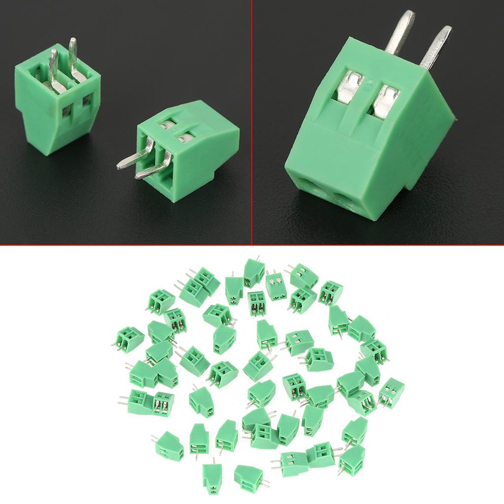 50pcs/set 2 Pin 2.54mm Pitch Green PCB Universal Screw Terminal Block Connector