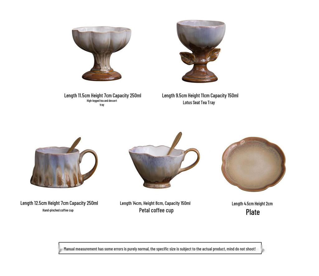 French Retro Ceramic Coffee Cup and Saucer Set with Ice Cream Bowl and Creative Leaf Design