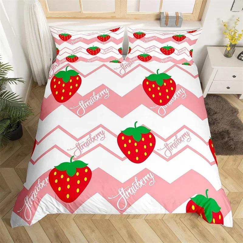 Lovely Carton Strawbery Beding Set King For Girl Ten Red Rose Soft Duvet Cover Set Microfiber Blue Star Yelow Floral Comfortable Quilt Cover