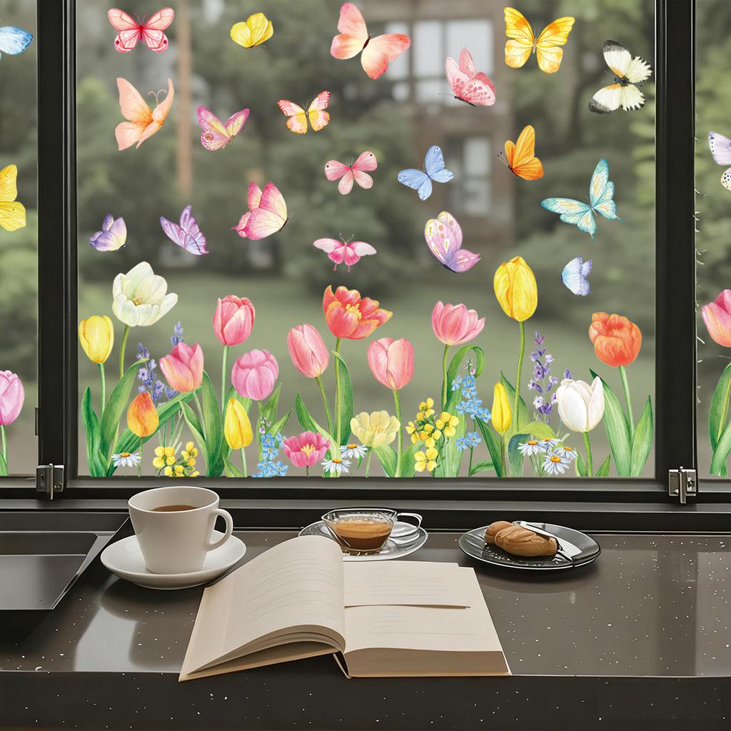 Static Cling Stickers Butterfly Flower Design for Window Bedroom Living Room Spring 2026 New Collection Wholesale