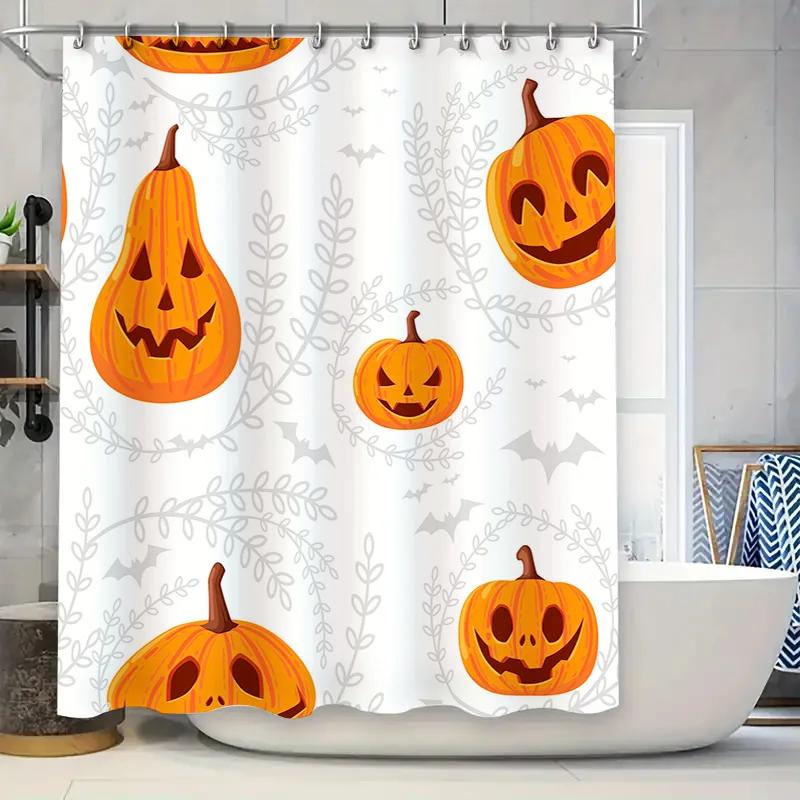 

Halloween Pumpkin Shower Curtain With Gothic Decor For Bat Bathrooms Orange Halloween Decorations Washable Printed Fabric Waterp W60H190(CM)-1 Pcs