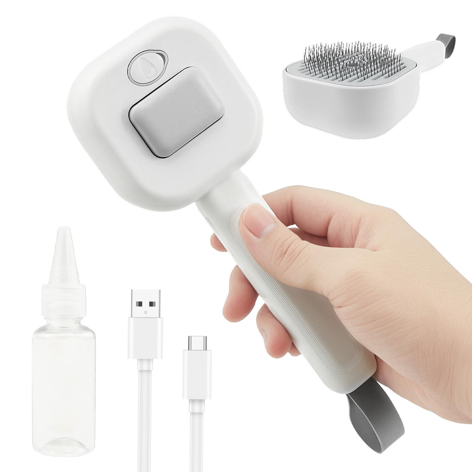 

3 in 1 Pet Steam Brush Auto Cleaning Dog Hair Removal Comb Rechargeable Pet Massage Hair Removal Comb Anti Flying Brush серый