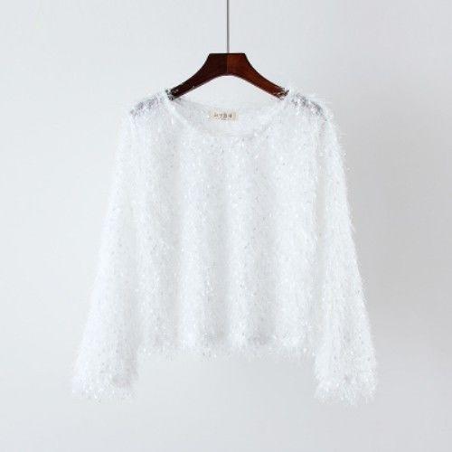 

Пуловер с бахромой, свободный топ с круглым вырезом, яркая шелковая футболка с длинными рукавами, нижняя рубашка One Size