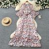 French Gentle Wind Floral Loose Dress Women's Summer Long Sleeves Waist Temperament A Word Elegant Long Dress Light and Mature Wind