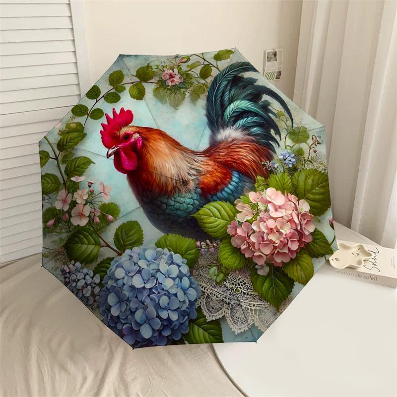 

1PC Rooster Flowers Umbrella-8-Rib Reinforced, Automatic Open, Lightweight & Durable, Fashion Accessory for Outdoor-D333