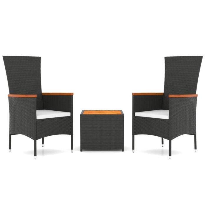 VidaXL Ensemble de salon de jardin 3 pcs noir poly rotin et acacia 3157648