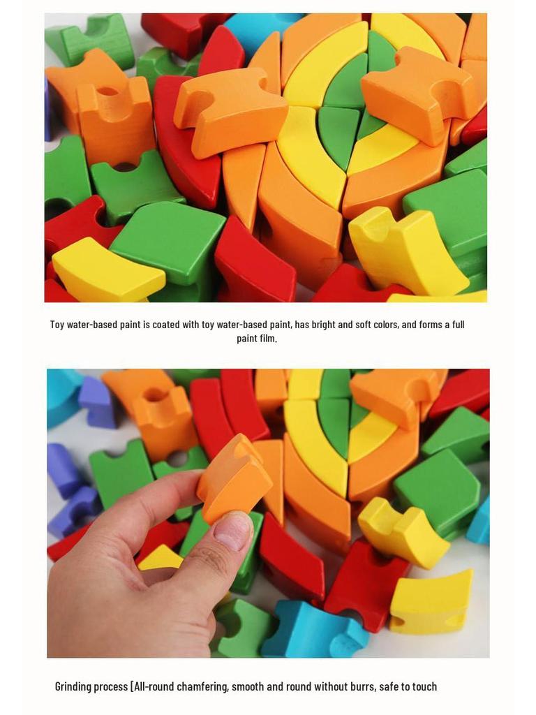 Rainbow Stackable Wooden Geometric Shapes - Baby Educational Toy Rings