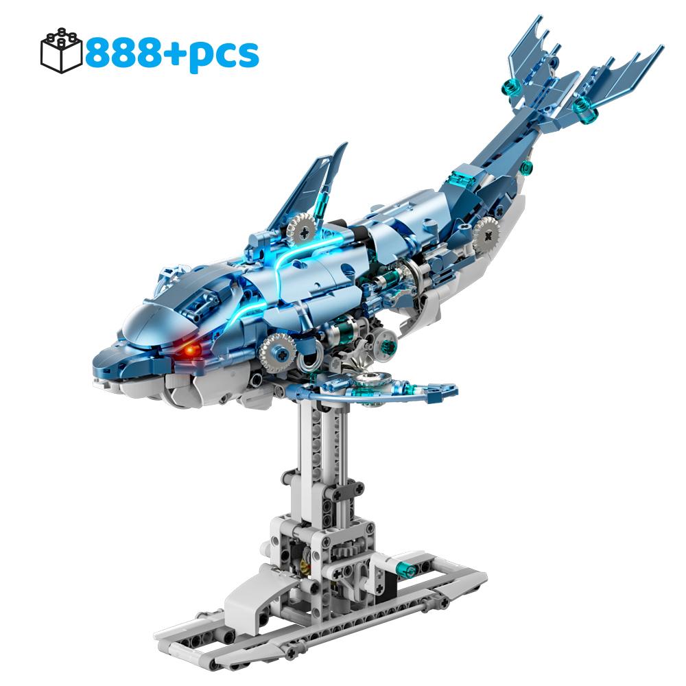 Mechanischer Hai Bausatz Meeresleben Krokodil Papagei Gottesanbeterin Frosch Mantarochen Bausteine Licht Tier Spielzeug Geschenk für Kind