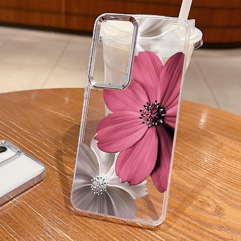 Floral Pattern Case For Samsung S26 S25 Ultra S24 FE S23 Plus S22 S21 A15 A16 A17 A35 A36 A37 A54 A55 A56 A57 5G Plating Lens Soft Cover